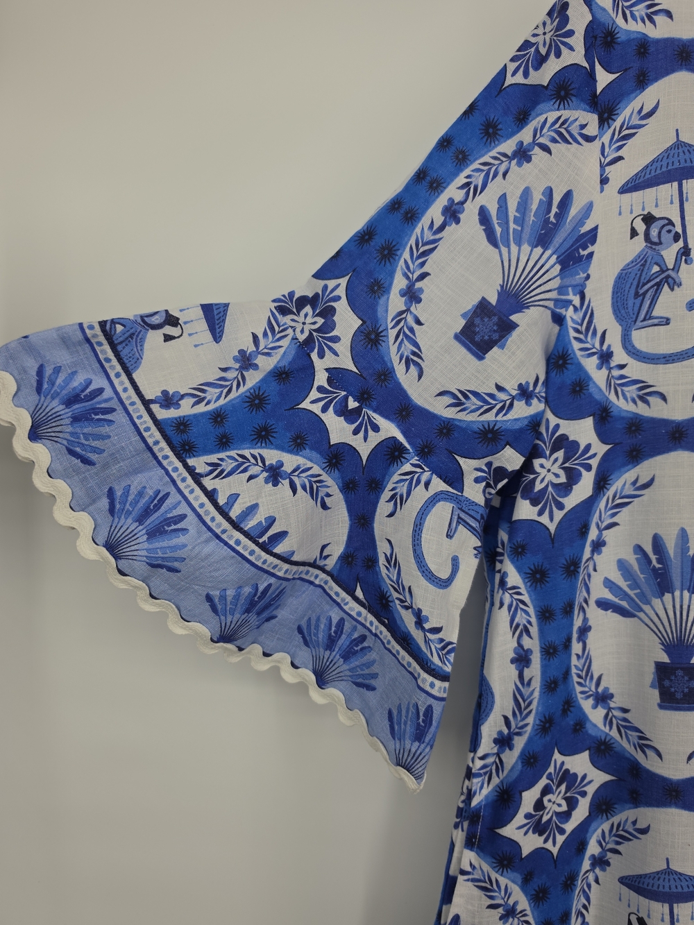 NWT IslaPayal Como Blue Cotton Monkey Print Tunic Dress L Resort Caftan Coastal - Picture 8 of 15